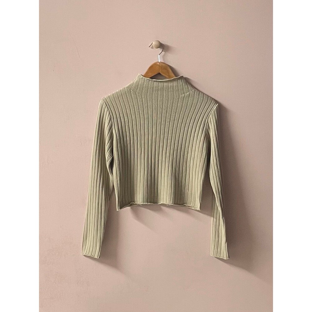Zaful Tan Ribbed Knit Mock Neck Long Sleeve Cropped Sweater Top Size S GUC